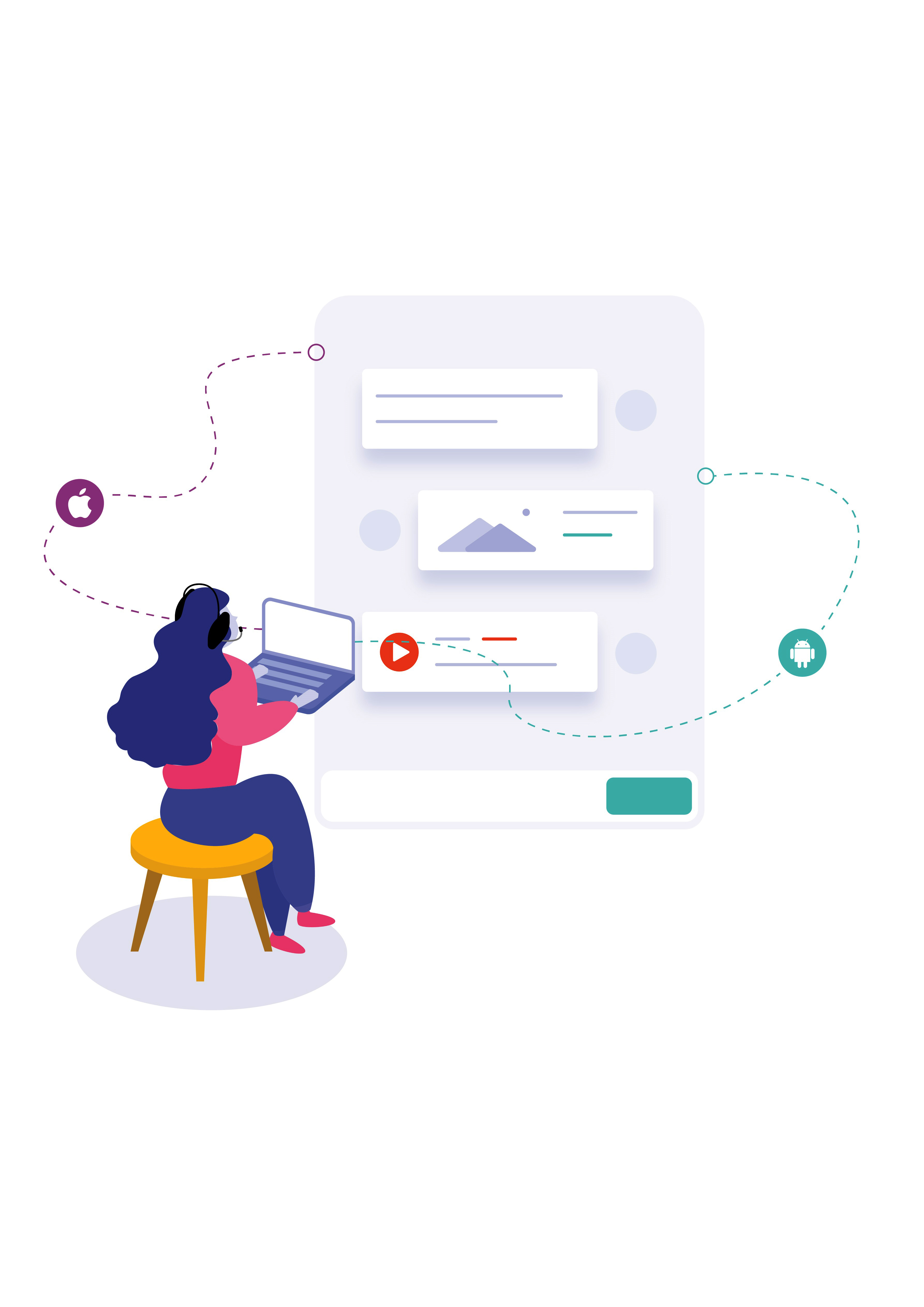 Illustration of a person creating website content and page layouts on a laptop
