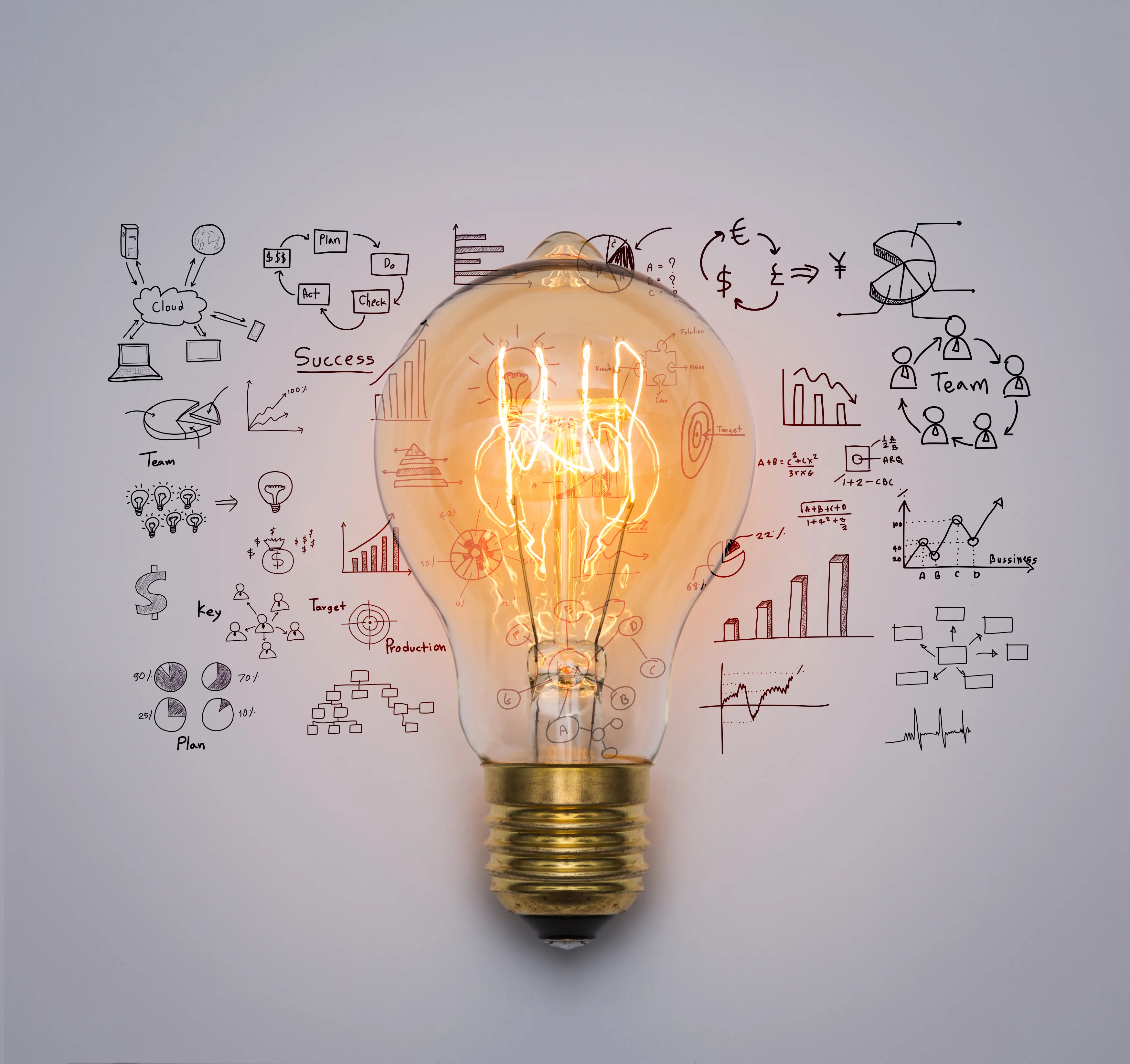 Lightbulb with business strategy diagrams representing AI-powered local SEO planning for small businesses