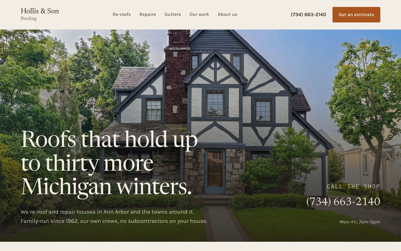 Hollis & Son Roofing website built by Web Liftz