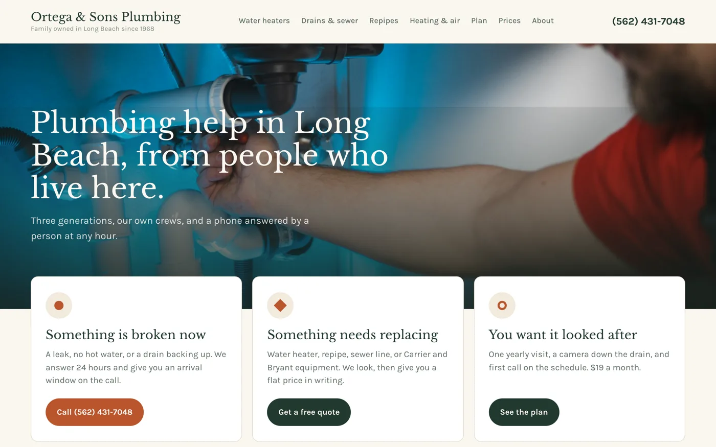 Ortega & Sons Plumbing website built by Web Liftz
