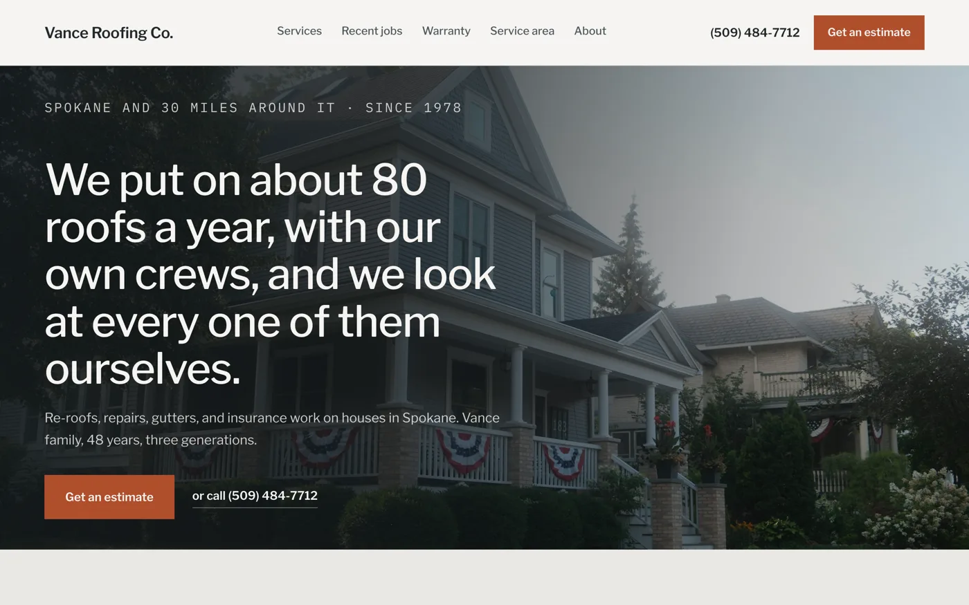 Vance Roofing Co. website built by Web Liftz